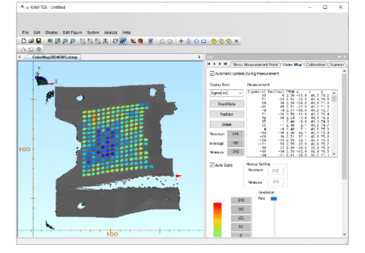 A screenshot of the area mapping results. One half of the screen shows the color map and the other side shows the corresponding data